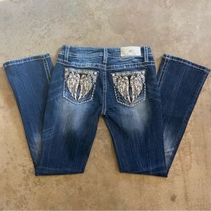 miss me vintage studded rhinestone pearl angel wing bootcut denim flare jeans
